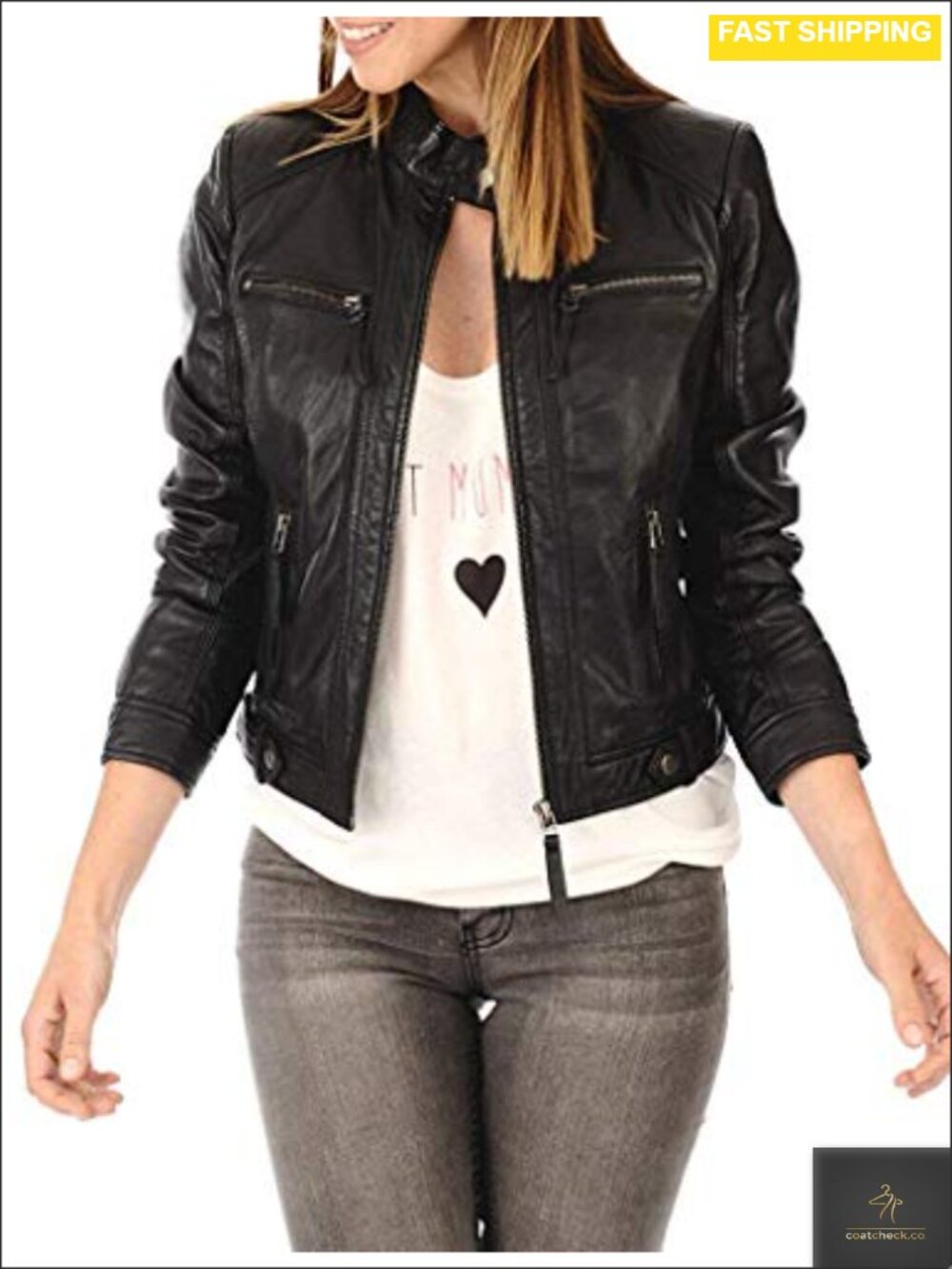 Lambskin Leather Bomber Biker Jacket Womens Slim Fit Casual Outwear